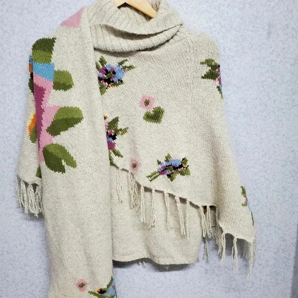 Anthropology turtleneck top with Sleeping On Snow Sweater Floral Wrap Scarf Wool - Picture 5 of 7